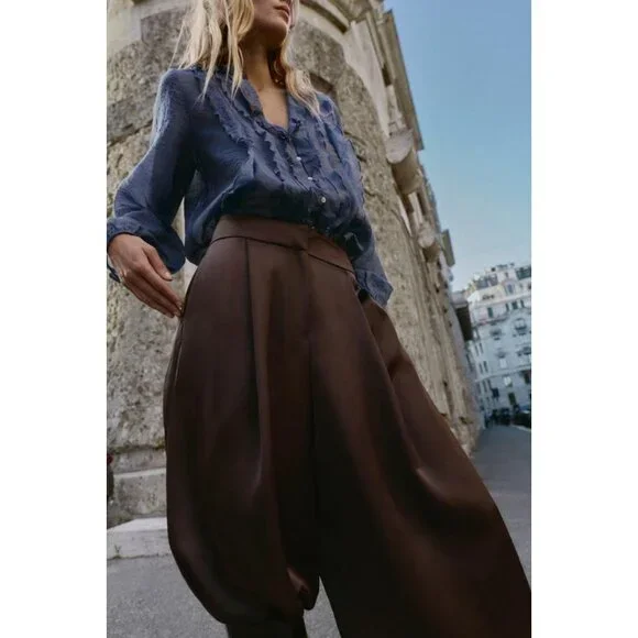 ZARA SATIN BALLOON PANTS - Picture 2 of 11